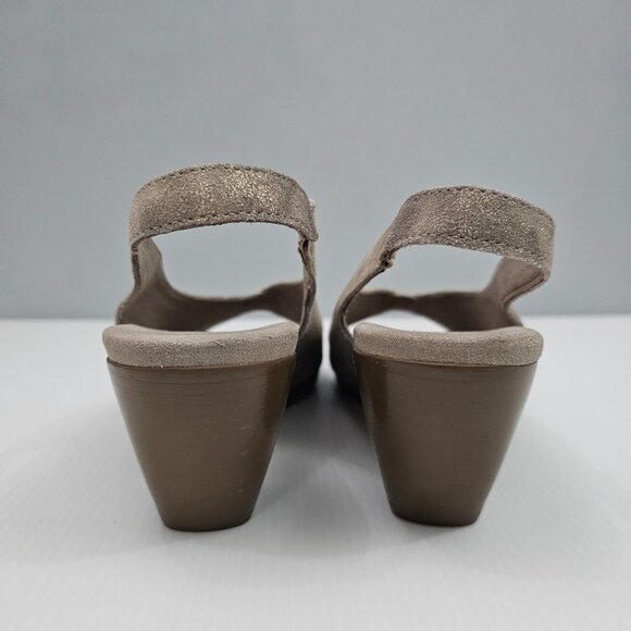 Munro Rochelle Heel Womens 9 Taupe Shimmer Suede Slingback Peep Toe Comfort - Picture 8 of 13